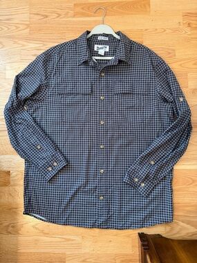 Duluth Trading Untucked Shirt Men’s Large Plaid Gray Vent Fishing Hiking Outdoor